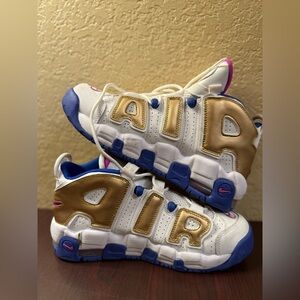 Nike Uptempo Sneakers with Gold and Blue Accents